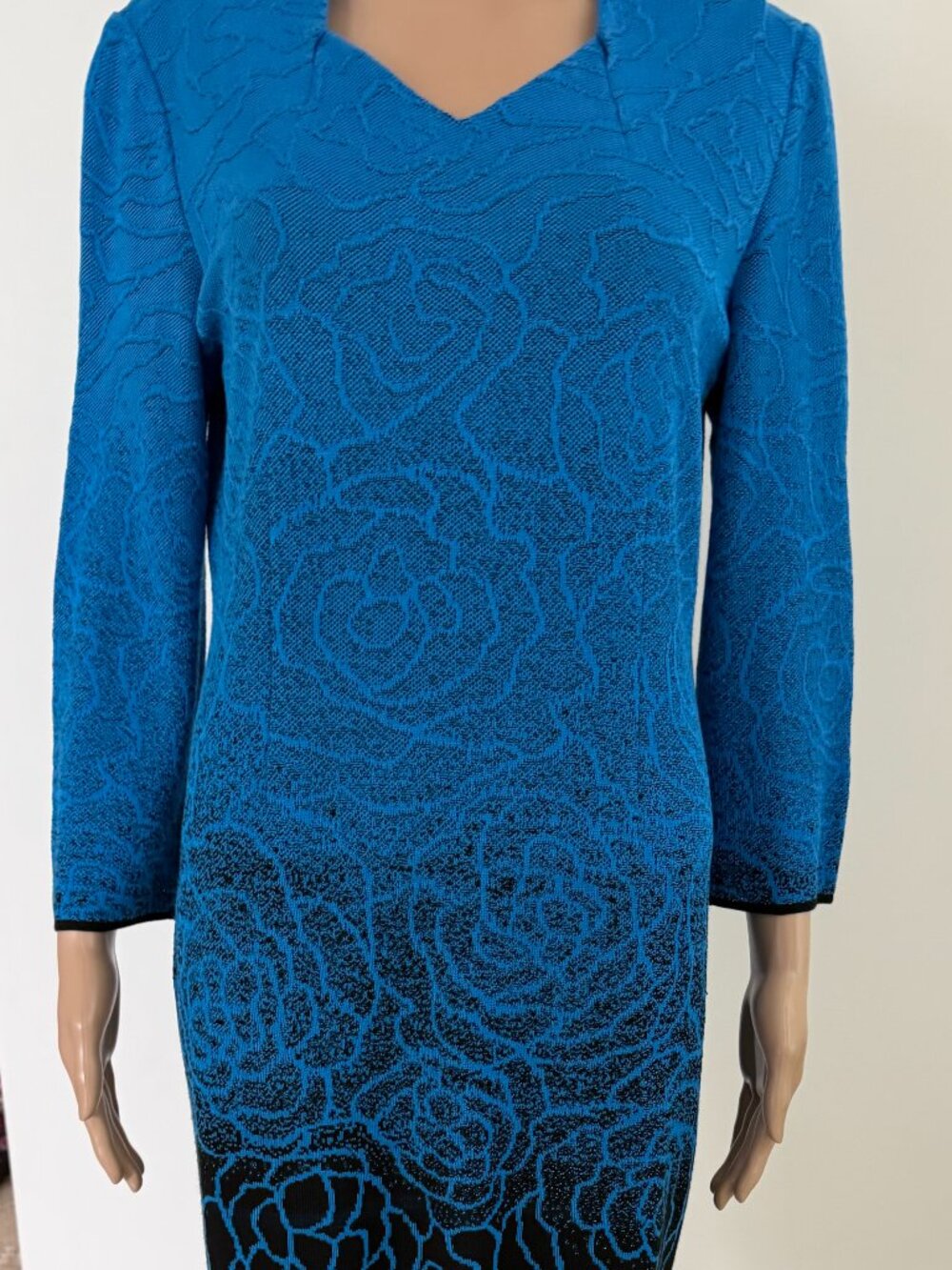 MING WANG Atlantic Blue Black Ombre Printed Knit Sheath Dress Size PM